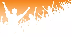 group of people with hands in air graphic white