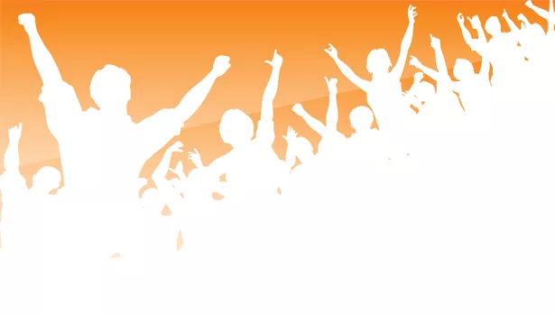 group of people with hands in air graphic white