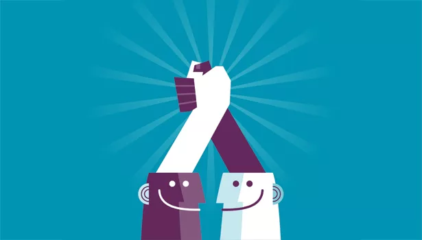 brand and consumers connecting cartoon