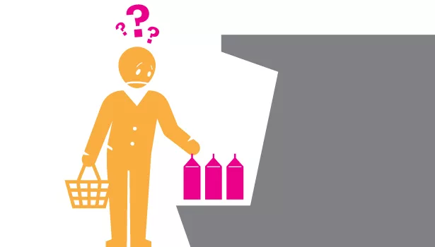 man confused at supermarket graphic