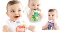 cute babies eating plum pouches food