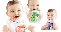 cute babies eating plum pouches food
