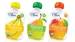 babies eating plum pouches food bananas pears mangos
