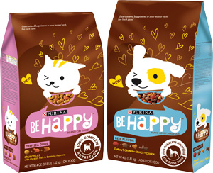 purina dog cat food treats packaging be happy