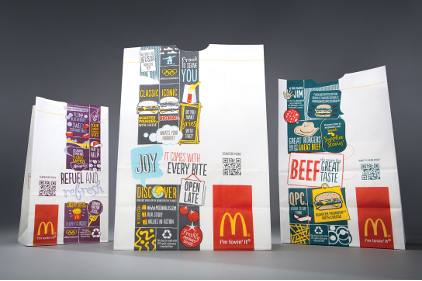 McDonalds adds QR code and new design to packages to tell brand stories and allow easy access to nutrition information
