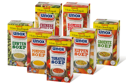 Unox soup on cartons