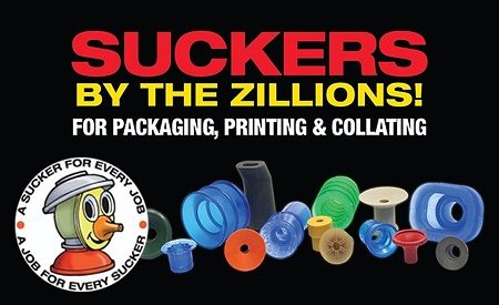 Suckers for packaging, printing, and collating