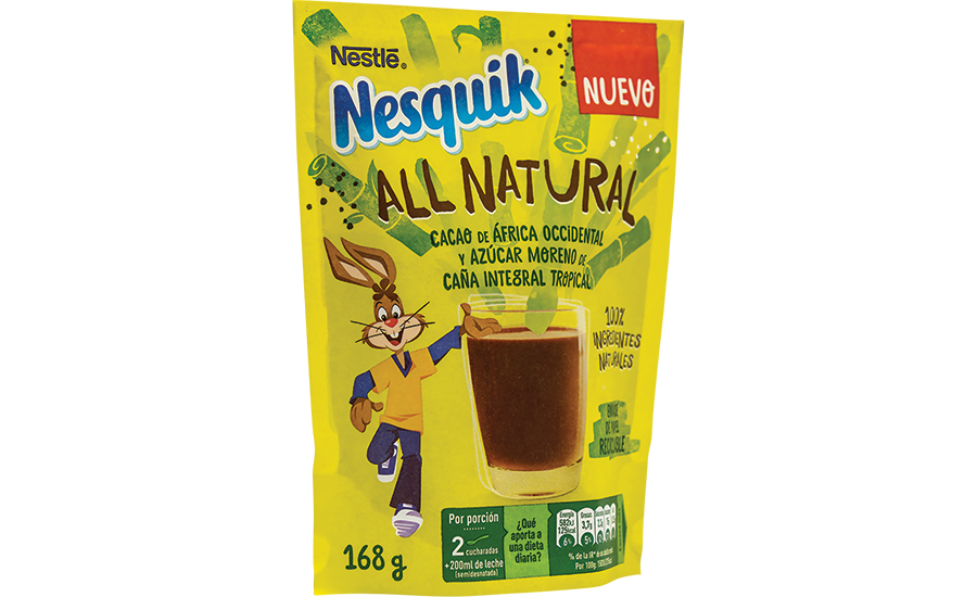 Nesquik All Natural powder in a recyclable paper pouch