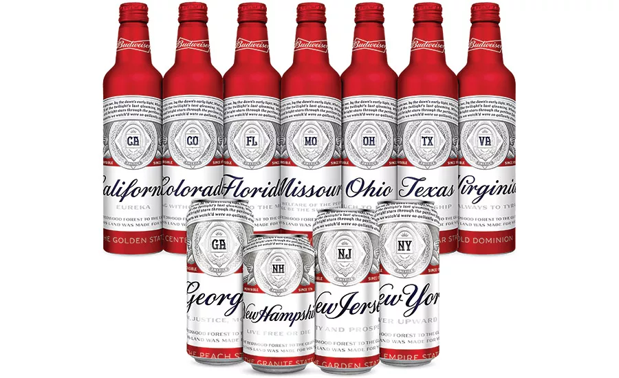 Budweiser home-state beer packaging