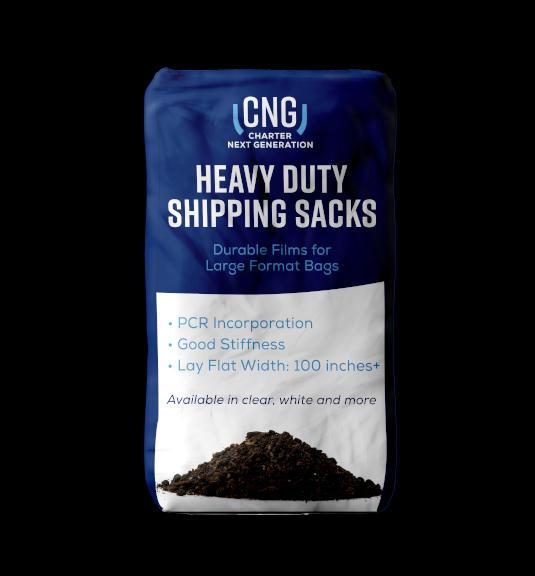 Image of a heavy duty shipping sack for lawn and garden materials on a black background.