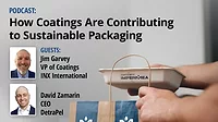 Image of foodservice packaging utilizing a coating produced by Impermea Materials. The inset headshots are of Jim Garvey (top) and David Zamarin (bottom)
