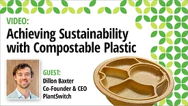 Green leaves border with PlantSwitch compostable tray. Video: Achieving Sustainability with Compostable Plastic. Guest: Dillon Baxter, PlantSwitch