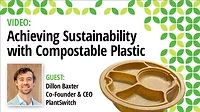 Green leaves border with PlantSwitch compostable tray. Video: Achieving Sustainability with Compostable Plastic. Guest: Dillon Baxter, PlantSwitch